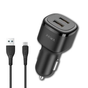 PAWA SOLID CAR CHARGER DUAL USB PORT WITH MICRO CABLE PW-24AICCM-BK