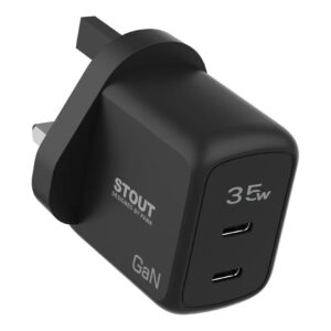 PAWA STOUT GAN TRAVEL CHARGER DUAL PD 35W WITH C TO C CABLE PW-GN35UKTT-BK