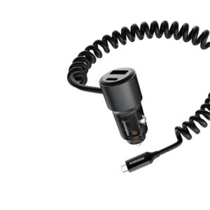 PORODO 110W CAR CHARGER INTEGRATED COILED TYPE C CABLE PD-FWCH046-BK
