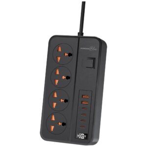 PORODO 4 AC POWER STRIP UNIVERSAL SOCKETS 3000W 3M PB-FWCH034-BK