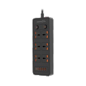 PORODO 6 AC DUAL SWITCH POWER STRIP UNIVERSAL SOCKETS 3000W 3M PB-FWCH033-BK