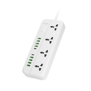 PORODO BLUE 4 UNIVERSAL SOCKETS POWER STRIP WHITE PB-4ACPS2C8A-WH