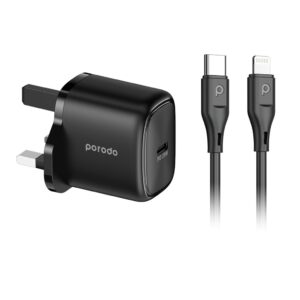 PORODO PD 20W USB C TO LIGHTNING QUICK CHARGER BLACK PD-C20WSCL-BK
