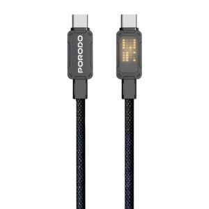PORODO USB C TO LIGHTNING BRAIDED CABLE LED ILLUMINATED INDICATOR 27W 1M BLACK PD-CBL0033-BK