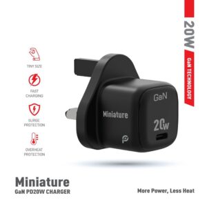 POWERO MINIATURE GAN PD 20W CHARGER BLACK PR-GN20UK-BK