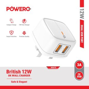 POWERO+ BRITISH 12W UK WALL CHARGER PR-TC24UKAL-WH