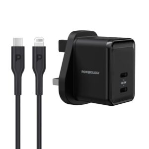 POWEROLOGY PD 35W SUPER COMPACT QUICK CHARGER WITH TYPC TO LIGHTNING 1.2M CABLE BLACK PWCUQC021