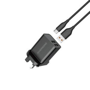 RIVERSONG SAFEKUB D2 DUALPORT WALL CHARGER & TYPE C CABLE KIT BLACK