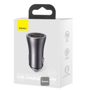 BASEUS GOLDEN CONTACTOR MAX DUAL FAST CAR CHARGER C+C 60W DARK GRAY CGJM000213