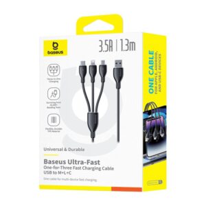BASEUS ULTRA FAST ONE FOR THREE FAST CHARGING CABLE USB TO M+L+C 1.3M P10376303121-00
